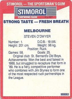 1990 AFL Scanlens Stimorol #47 Steven O’Dwyer Back